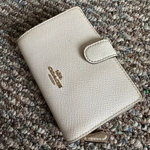 Coach wallet, white with gold hardware